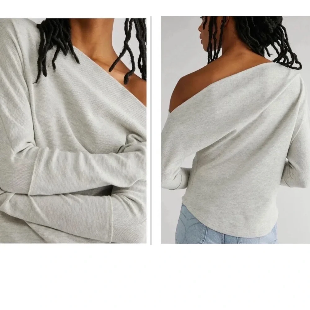 WE THE FREE Gigi Off the Shoulder Ribbed Top gray medium - Picture 1 of 4